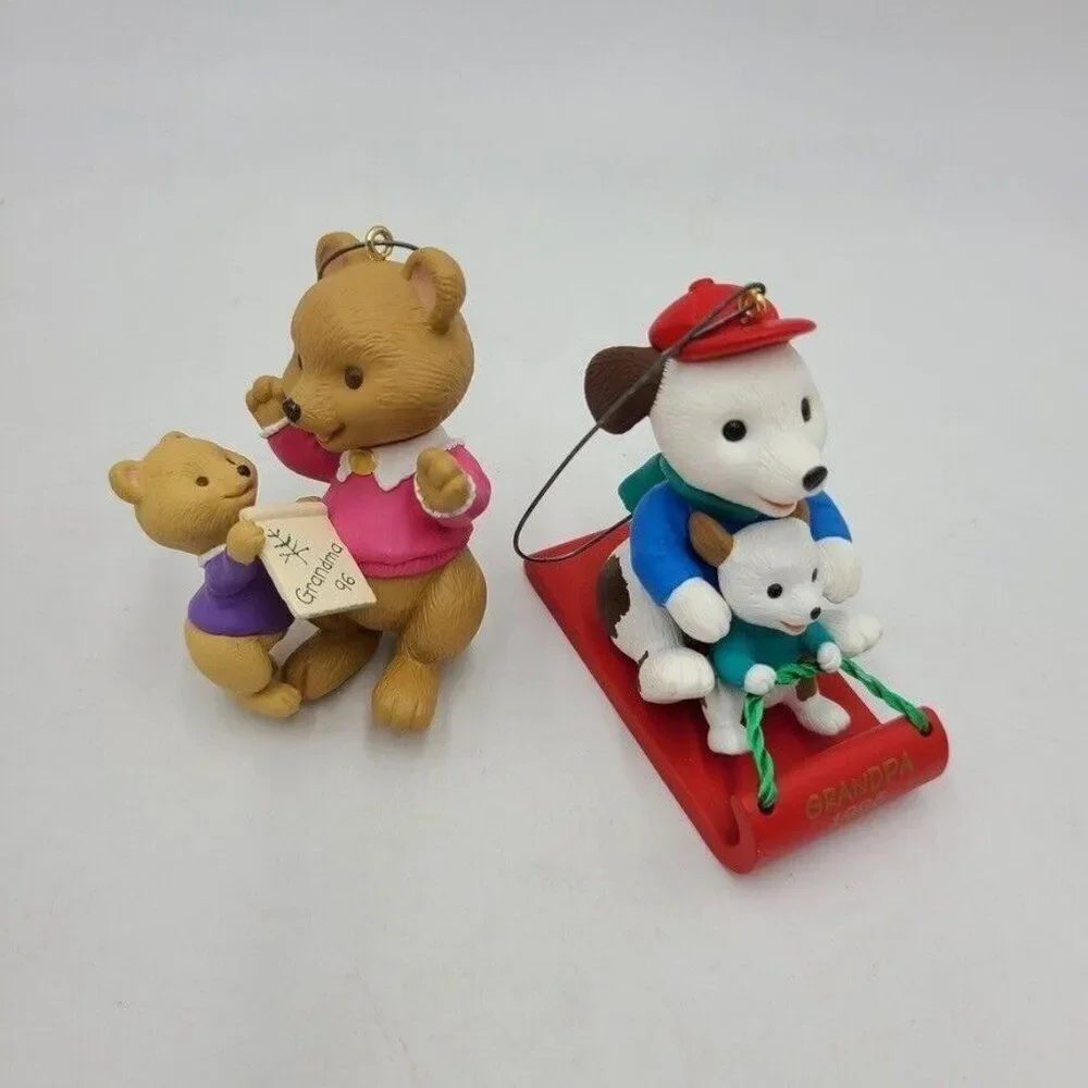 Vintage 90s Hallmark Grandma Christmas Ornament Grandpa Dogs Bears Lot 2